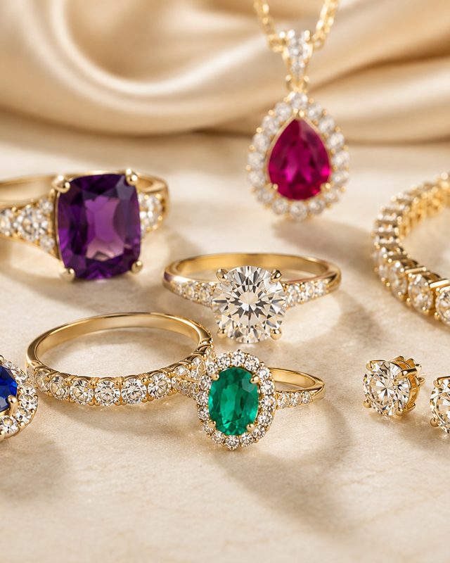 Schmuck mit Farbedelsteinen und Diamanten